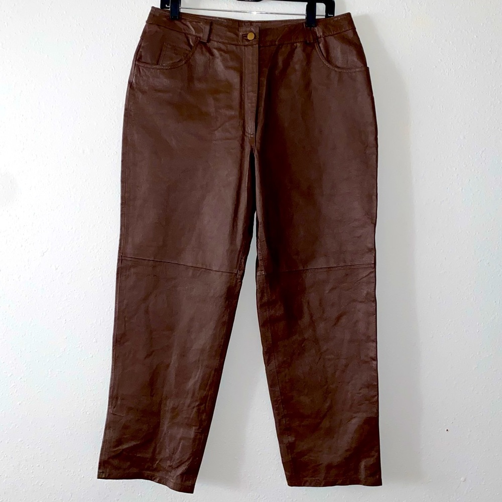 Metro style dark brown leather pants.